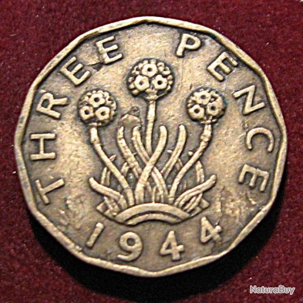 Angleterre piece de three pence 1944 Georges VI TTB