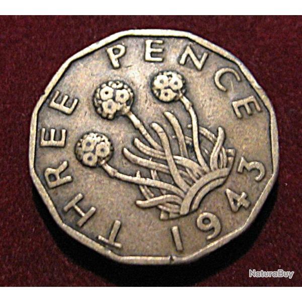 Angleterre piece de three pence 1943 Georges VI TTB