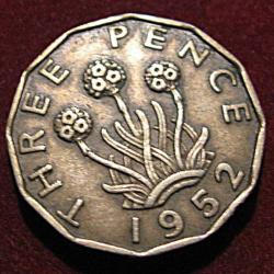 Angleterre piece de three pence 1952 Georges VI TTB