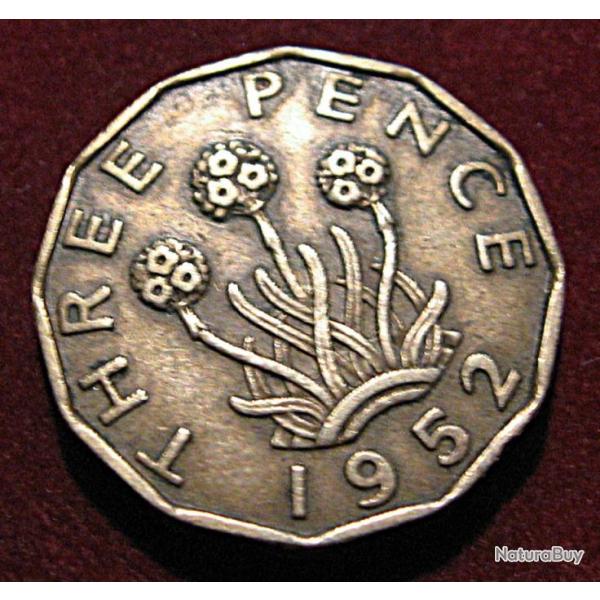 Angleterre piece de three pence 1952 Georges VI TTB