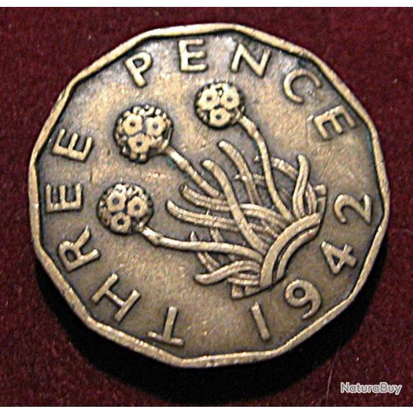 Angleterre piece de three pence 1942 Georges VI TTB