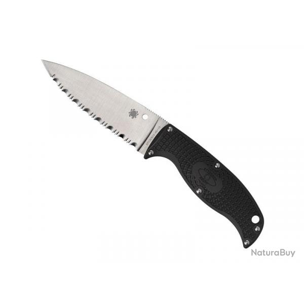 BEL2005 POIGNARD SPYDERCO "ENUFF 2" LAME 10CM ACIER A DENTS MANCHE NYLON/FIBRE + ETUI NYLON NEUF