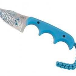 BEL2023 COUTEAU DE COU CRKT "MINIMALIST" LAME BOWIE 5.5CM ACIER MANCHE BLEU GLOW IN THE DARK NEUF