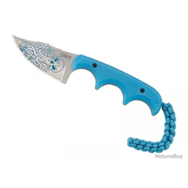 BEL2023 COUTEAU DE COU CRKT "MINIMALIST" LAME BOWIE 5.5CM ACIER MANCHE BLEU GLOW IN THE DARK NEUF