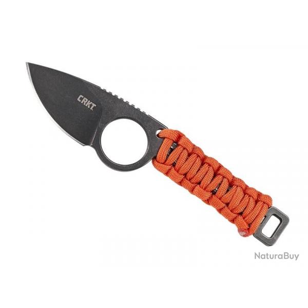 BEL2030 COUTEAU DE COU CRKT "TAILBONE" LAME 5.5CM ACIER BLACKWASH MANCHE CORDE ORANGE + ETUI NEUF