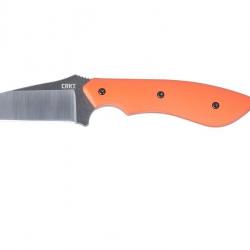 BEL2032 COUTEAU DE COU CRKT "S.P.I.T" LAME WHARNCLIFFE 6CM ACIER STONEWASHED MANCHE G10 ORANGE NEUF