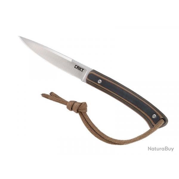 BEL2033 COUTEAU DE COU CRKT "BIWA" LAME 7.5CM ACIER SATINE MANCHE G10 MARRON/NOIR AVEC LACET NEUF