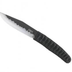 BEL2037 COUTEAU PLAT CRKT "NISHI" LAME 11CM ACIER MANCHE CORDELETTE NOIRE + ETUI NYLON/FIBRE NEUF