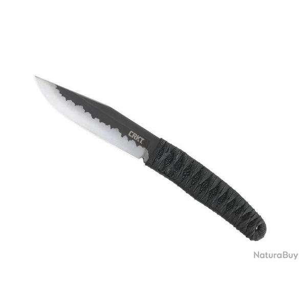 BEL2037 COUTEAU PLAT CRKT "NISHI" LAME 11CM ACIER MANCHE CORDELETTE NOIRE + ETUI NYLON/FIBRE NEUF