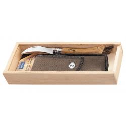 Plumier champignon Inox N°08  Lame 75mm - Manche chêne - Etui cuir - Coffret