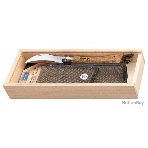 Plumier champignon Inox N08  Lame 75mm - Manche chne - Etui cuir - Coffret