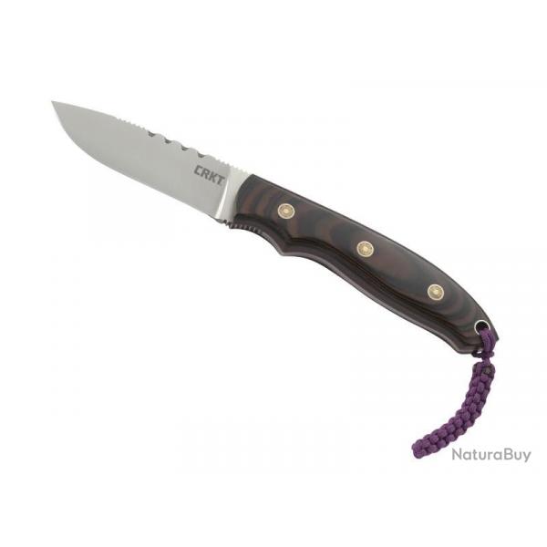 BEL2047 POIGNARD CRKT "HUNT'N FISCH" LAME 7.5CM ACIER DOS GUILLOCHE MANCHE G10 + ETUI CUIR NEUF