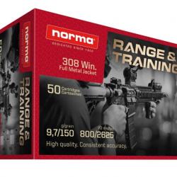 50 CARTOUCHES NORMA .308WIN 9.7G 150GR RANGE&TRAINING