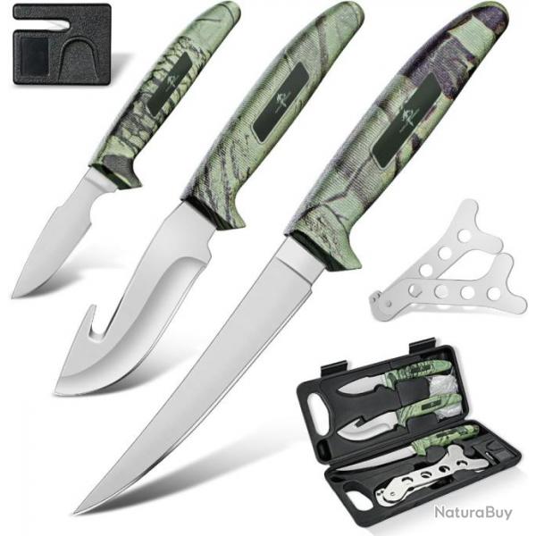 Set de Couteaux de Chasse en Acier 440C  Dsosser Dcouper Lame Fixe Couteau de Boucher Tranchant