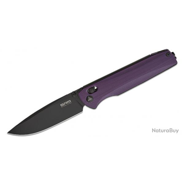 Couteau SRM 258L-GN Purple Drop Point Lame Acier D2 Manche G10 Clip Ambi Lock SRM258LGN