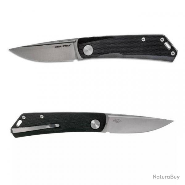 Couteau Real Steel Luna Lite Black Lame Acier D2 Manche G10 Slipjoint Clip RS7031