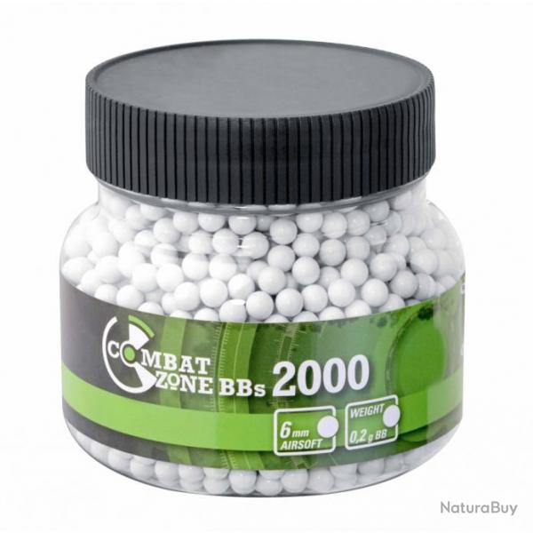 BILLES BBS 6MM COMBAT ZONE BLANCHE 0.20G BIDON X2000