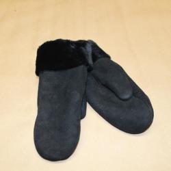 Moufles nubuck Femme chaudes en peau d'agneau retournée noir à pois noirs