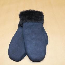 Moufles nubuck Femme chaudes en peau d'agneau retournée bleu marine navy