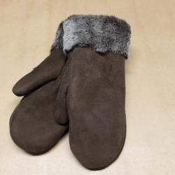 Moufles nubuck Femme chaudes en peau d'agneau retournée marron