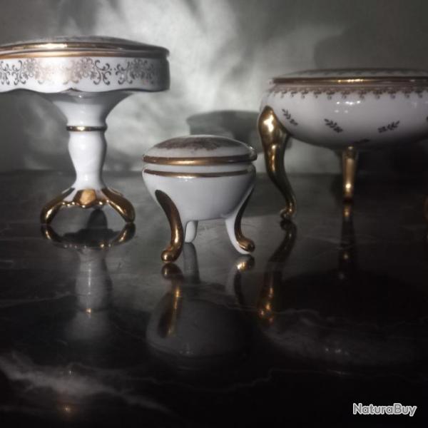 MINIATURE  lot de 3 boites tripodes en porcelaine de Limoges