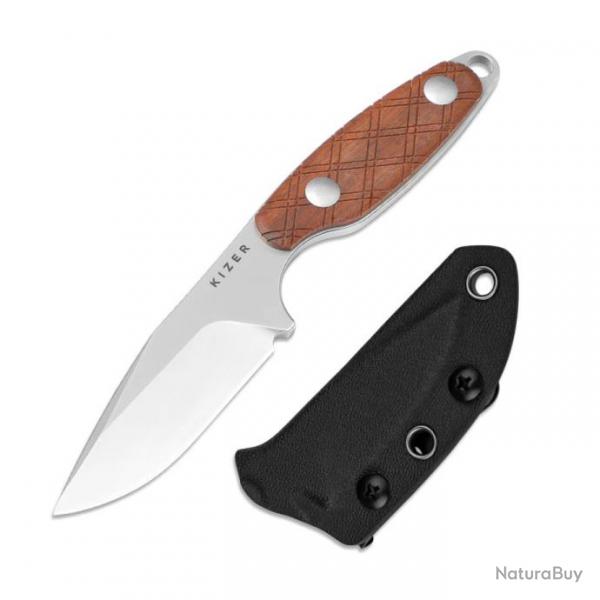 Couteau Kizer Muskrat Drop Point Lame Acier S35VN Manche Bois Mkuruti Etui Kydex KI1064A2