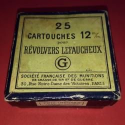 Boite complète SFM de 25 Cartouches 12MM Broche N°8006 Poudre Noire pour revolver Lefaucheux