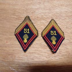 2 écussons losanges de manche mod. 45 - 51ème Régiment d'Infanterie - Sergent