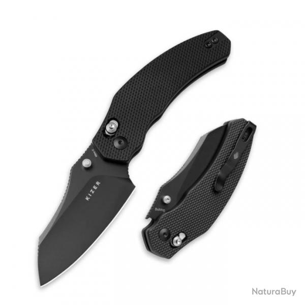 Couteau Kizer Bulldog Black Sheepsfoot Lame Acier Nitro-V Manche Alu Clutch Lock Clip KIV3672A1