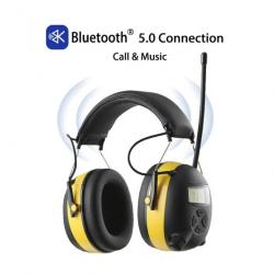 Casque de Protection Auditive Bluetooth AM/FM Réduction de Bruit 25 dB Batterie Rechargeable Jaune