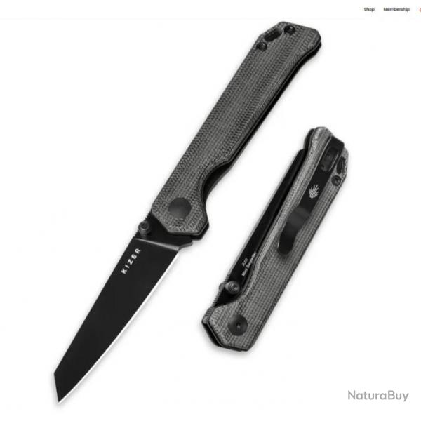 Couteau Kizer Mini Begleiter Black Lame Acier Nitro-V Manche Micarta Linerlock Clip KIV3458RA1