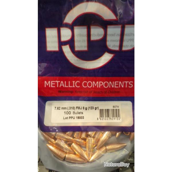 Ogives PPU Cal. 7.62mm (.310) 123gr FMJ - sachet de 100 units