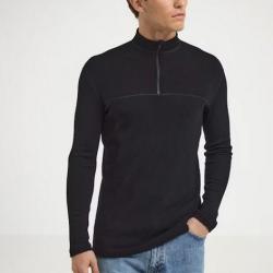 Polo homme manches longues chaud en laine mérinos Zip col protecteur bleu ou noir noir  L (large)