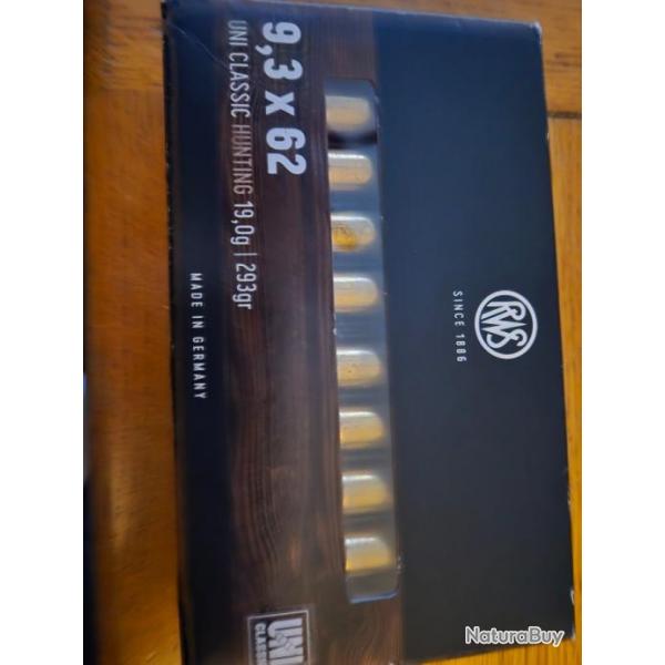 Vends bote de 18 balles RWS 9,3x62 UNI CLASSIC 19,0g/293 gr