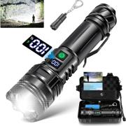 Lampe Torche LED Ultra-puissante - 500000 Lumens (affichage) - Rechargeable USB, Zoom - 5 Modes - Pour Extérieur