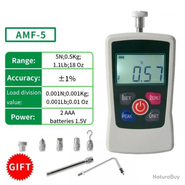 Jauge de force pse-dtente prcision avec ses embouts en boite - AMF-5 0,5kg