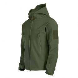 Veste Tactique Militaire Homme en Softshell VERT - Imperméable, Coupe-Vent, Chasse, Armée, Randonnée