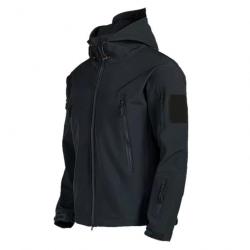 Veste Tactique Militaire Homme en Softshell NOIR - Imperméable, Coupe-Vent, Chasse, Armée, Randonnée