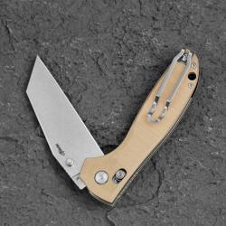 Couteau Bestech Liger Beige Lame Acier D2 Stonewash Manche G10 IKBS Crossbar Lock BTKG61C