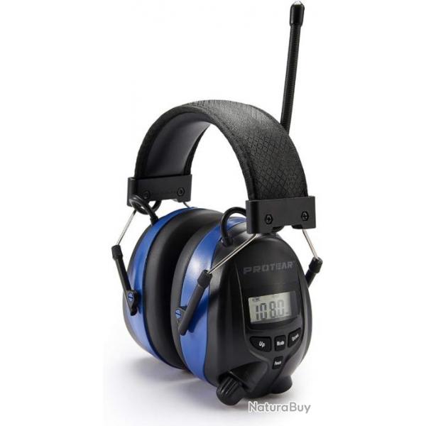 Casque anti Bruit Bluetooth et Radio FM/AM, Batterie Lithium Rechargeable Microphone SNR 30 dB