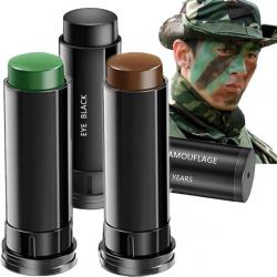 Kit Peinture Camouflage Visage 3 Couleurs Armée - Noir Brun Vert - Stylo Tactique Bodypainting