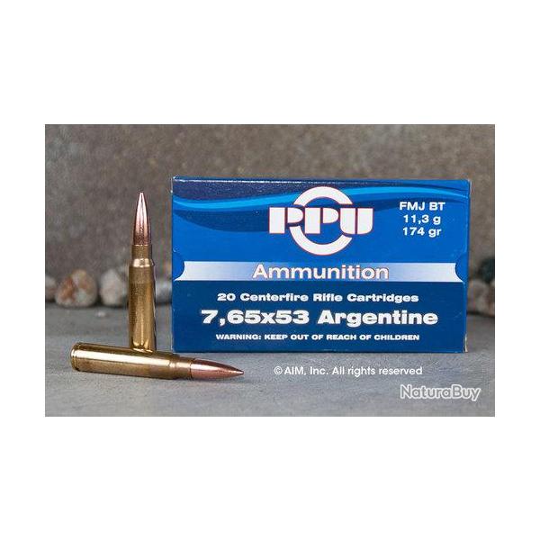 Cartouches PPU Calibre 7,65x53 ARGENTINE FMJBT 174grs - Boite de 20 units