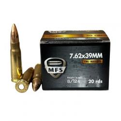 Déstockage Cat. B - Munition MFS FMJ 8g 124gr - Cal. 7.62x39 x2 boites