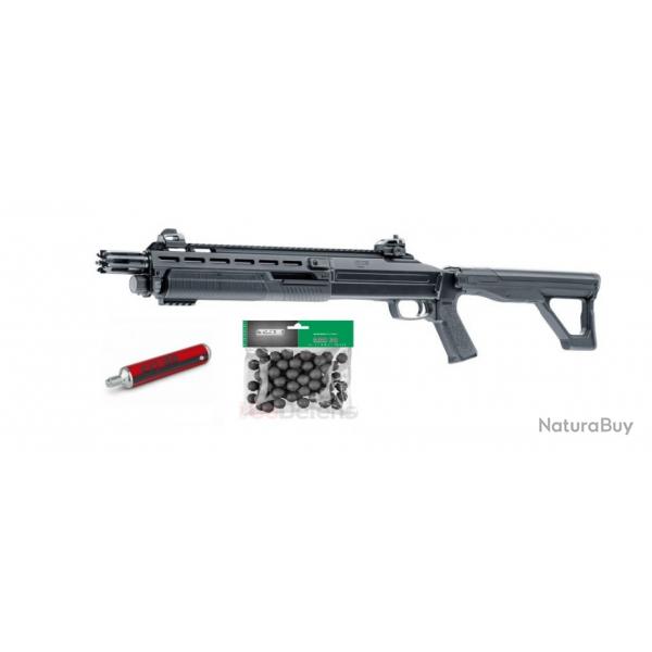 Pack fusil a pompe t4e hdx 68 umarex 40 joules + 50 rubber balls impact + 1 cartouche CO2 88g