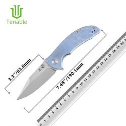 Couteau Tenable Rei Blue Lame Acier 14C28N Manche Micarta IKBS Clip Liner Lock T1061A1