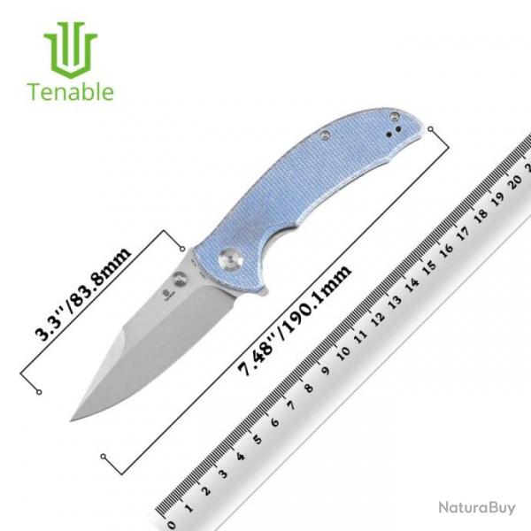 Couteau Tenable Rei Blue Lame Acier 14C28N Manche Micarta IKBS Clip Liner Lock T1061A1