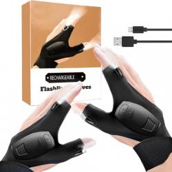 Gants LED Rechargeables USB Étanches Lumière Puissante pour Pêche, Travail, Cadeau Homme Noël