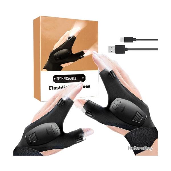 Gants LED Rechargeables USB tanches Lumire Puissante pour Pche, Travail, Cadeau Homme Nol