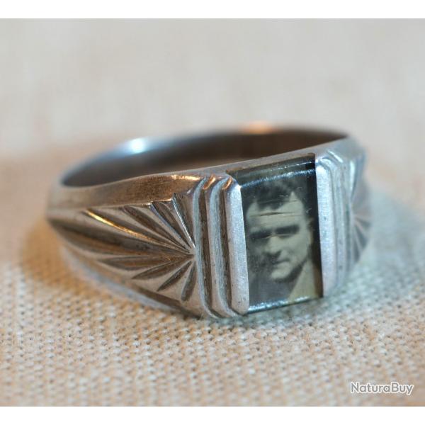 TRENCH ART - POILU Bague alu avec portrait insr sous verre - WWI - ALL25BAG001