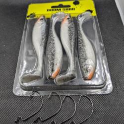 STORM BOOM SHAD + 4 HAMEÇONS TEXAN VMC 1/0.